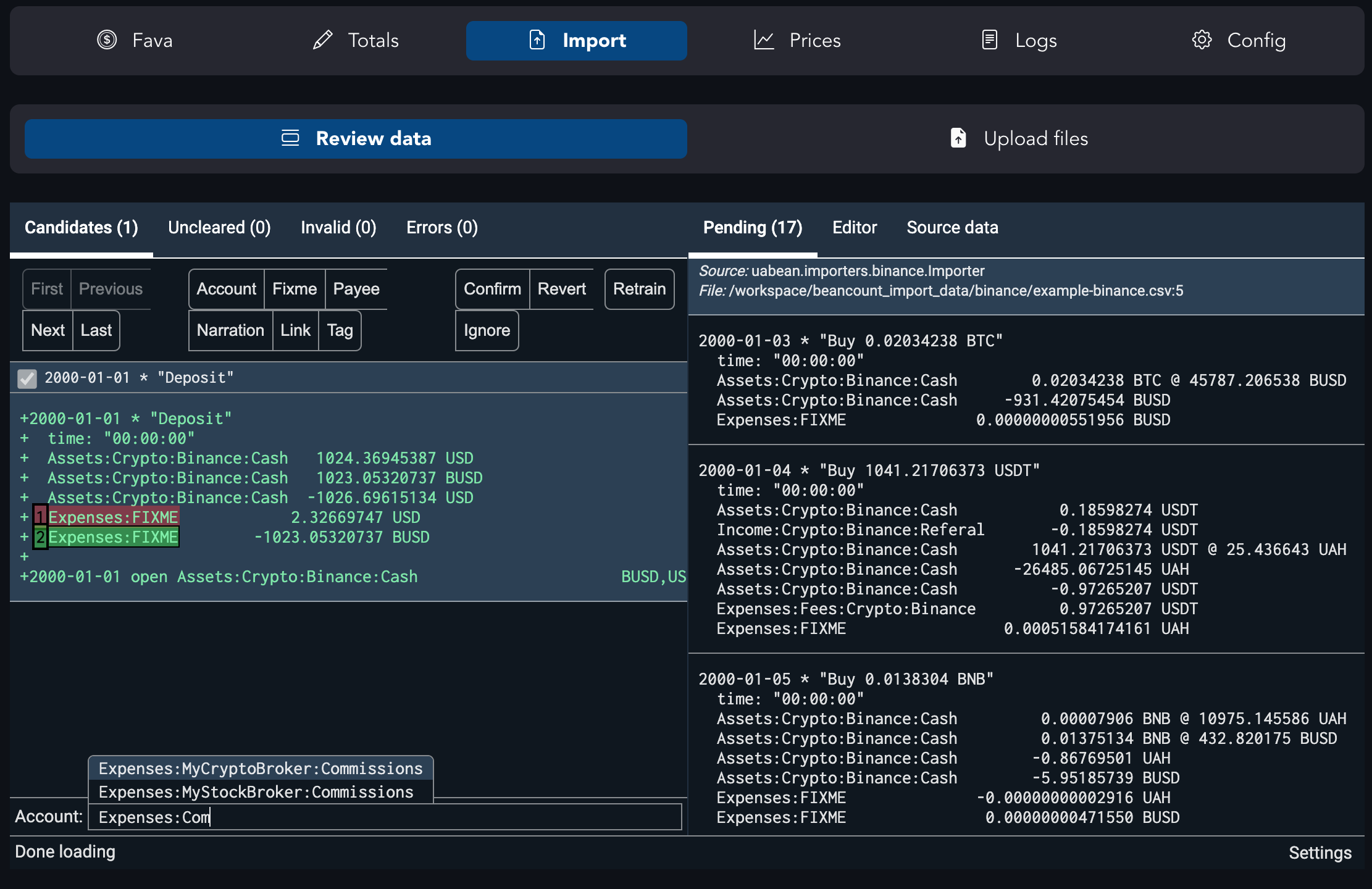 Beancount-import interface